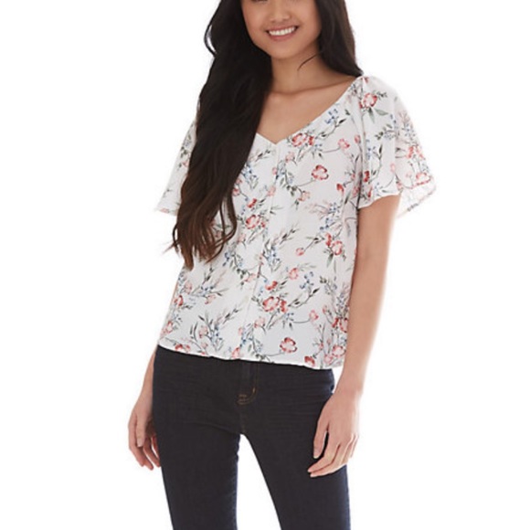 Floral Flutter Sleeve Linen Blouse Top - NWT! - Picture 5 of 5